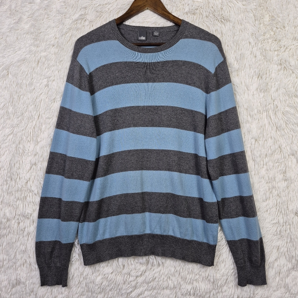 Cullen Womens L Blue & Gray Colorblock Sweater Cotton Cashmere Blend‎ Stripe